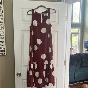 Anthropologie Red and White Polka Dot Midi Dress